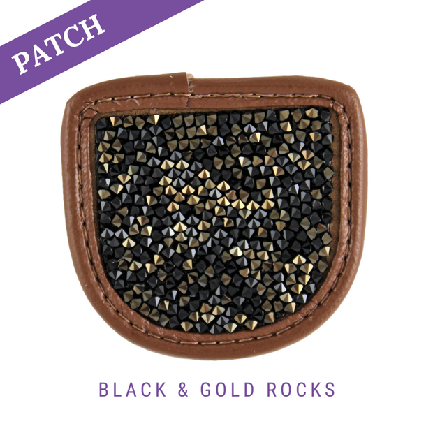 Black & Gold Rocks Reithandschuh Patch caramel